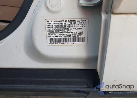 2007 Honda Pilot Ex-L из США, поврежденный, VIN 5FNYF28547B010040